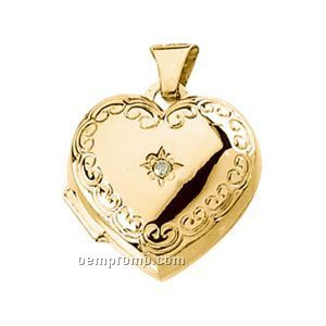 14ky .01 Ct 14-1/2x15 Ladies' Diamond Heart Locket Pendant