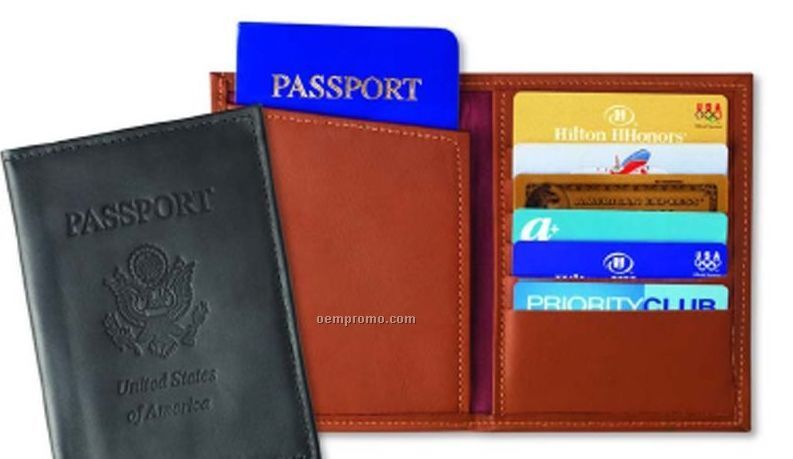 Leather Passport Attache & Credit Card Caddie - Top Grain Cowhide Leather