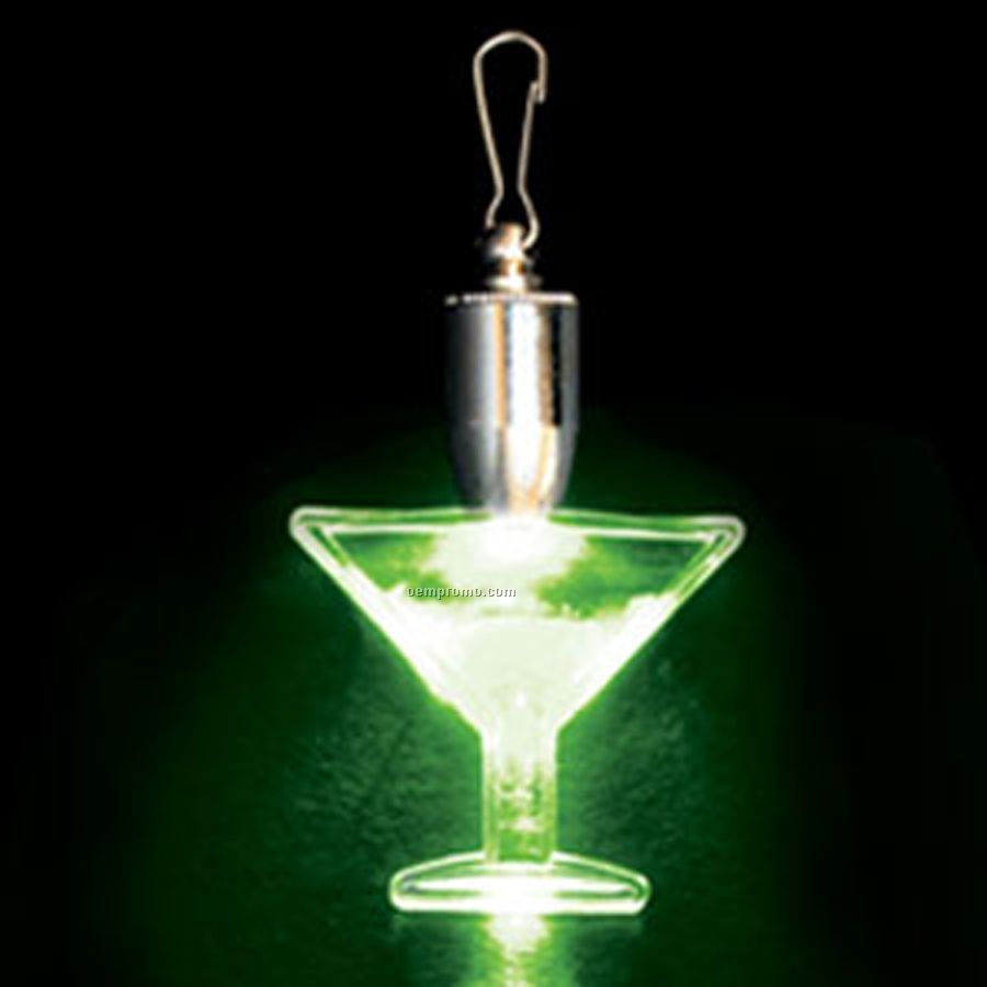 Light Up Pendant With Clip - Martini Glass - Green LED