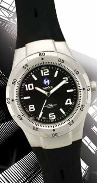 Unisex Matte Silver Watch W/ Black Rubber Strap