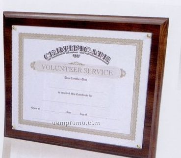 Cherry Certificate Frame Plaque W/ Acrylic/Rosette Pin Recessed Area
