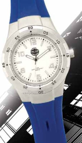 Unisex Matte Silver Watch W/ Blue Rubber Strap
