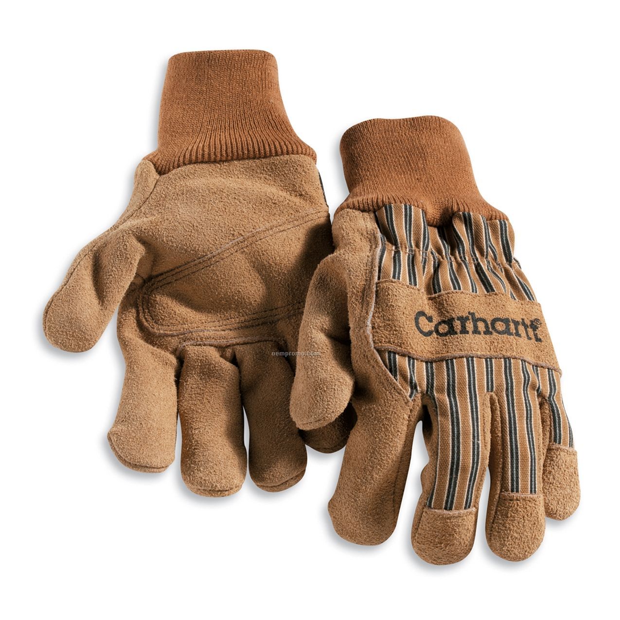 Carhartt Men's Knit Wrist Glove With Striped Top / Suede Cowhide