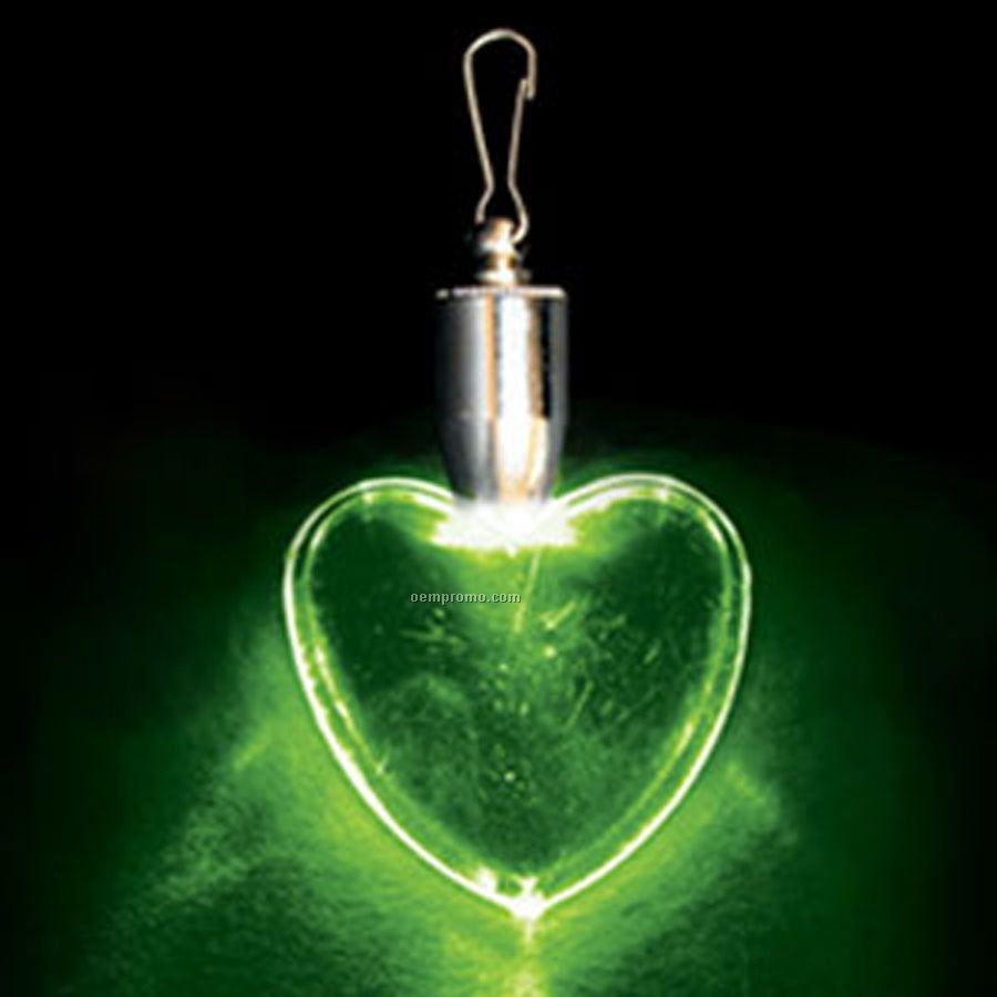 Light Up Pendant With Clip - Heart - Green LED