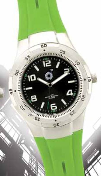 Unisex Matte Silver Watch W/ Lime Green Rubber Strap