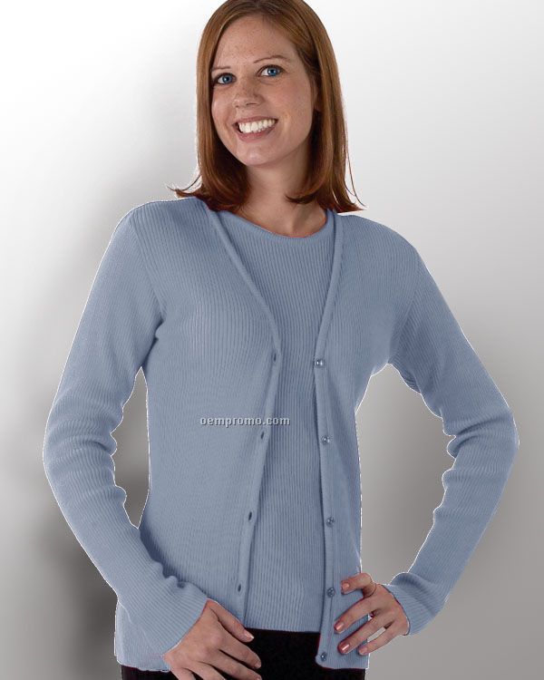 Cotton, Mini-rib Knit Twinset: V-neck Cardigan, Short Sleeve Shell Xs-8xl