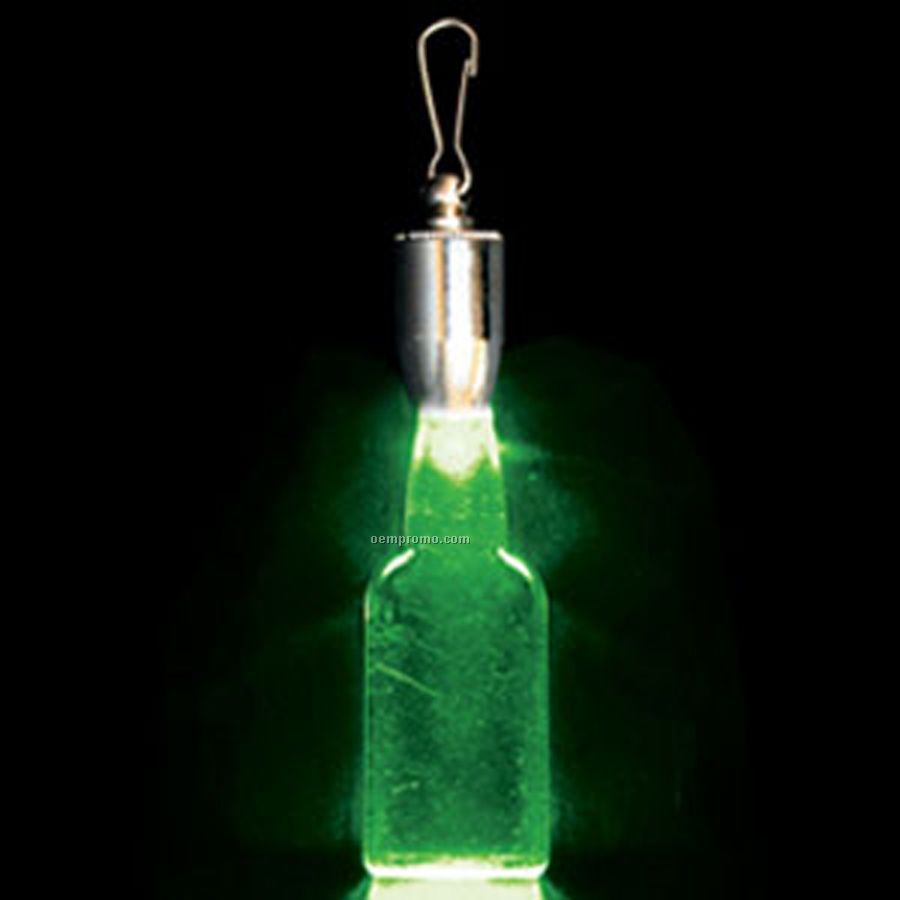 Light Up Pendant With Clip - Flat-faced Bottle - Green LED