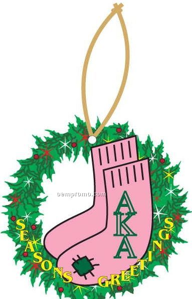 Alpha Kappa Alpha Sorority Socks Wreath Ornament W/ Mirror Back(3 Sq. Inch)