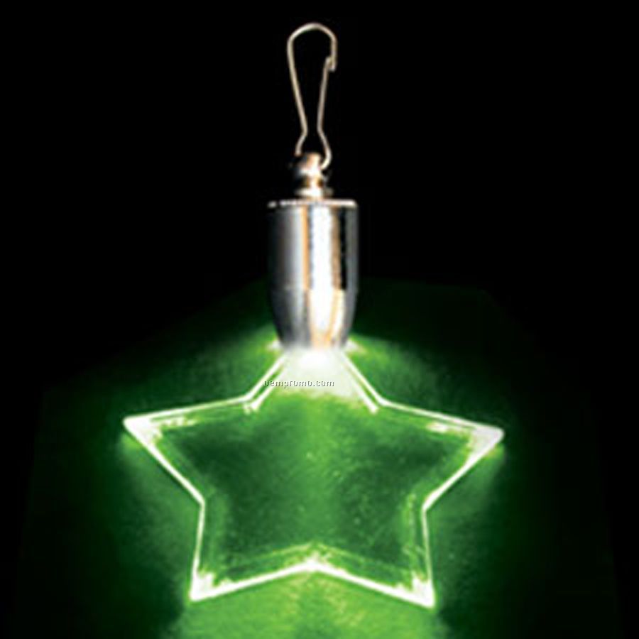 Light Up Pendant With Clip - Star - Green LED