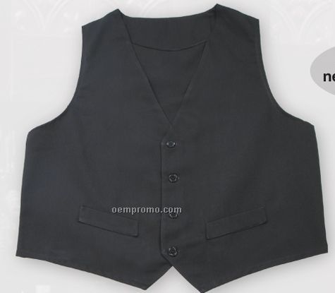 Male Long Fitted Twill Vest W/ 2 Mock Pockets - Black