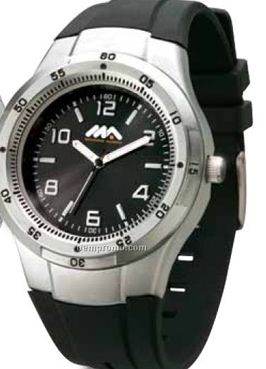 Men's Rotating Bezel Watch W/ Black Silicone Rubber Strap