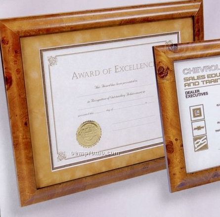 Burl Hardwood Executive Certificate Frame W/ Double Suede Matboard