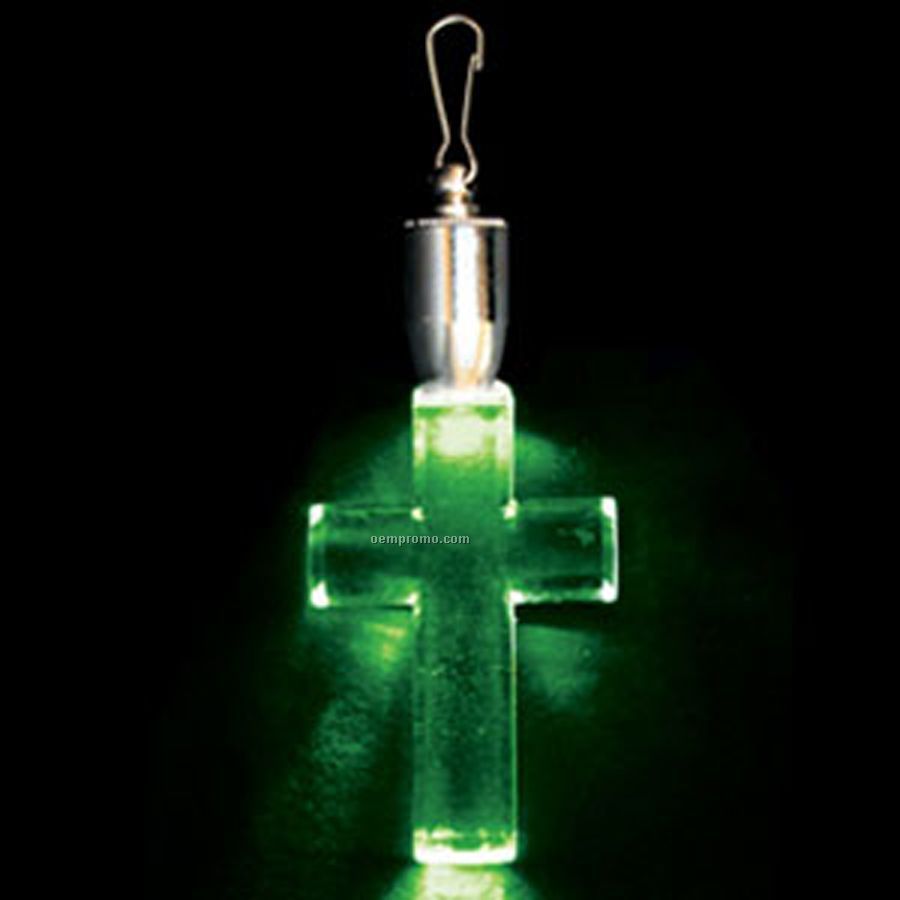 Light Up Pendant With Clip - Cross - Green LED