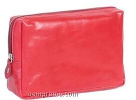 Red Veg Tanned Calf Leather Cosmetic Case