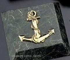 Green Marble Gold Plated Anchor Paperweight