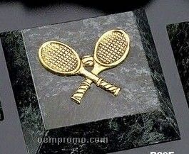 Green Marble Gold Plated Tennis Paperweight