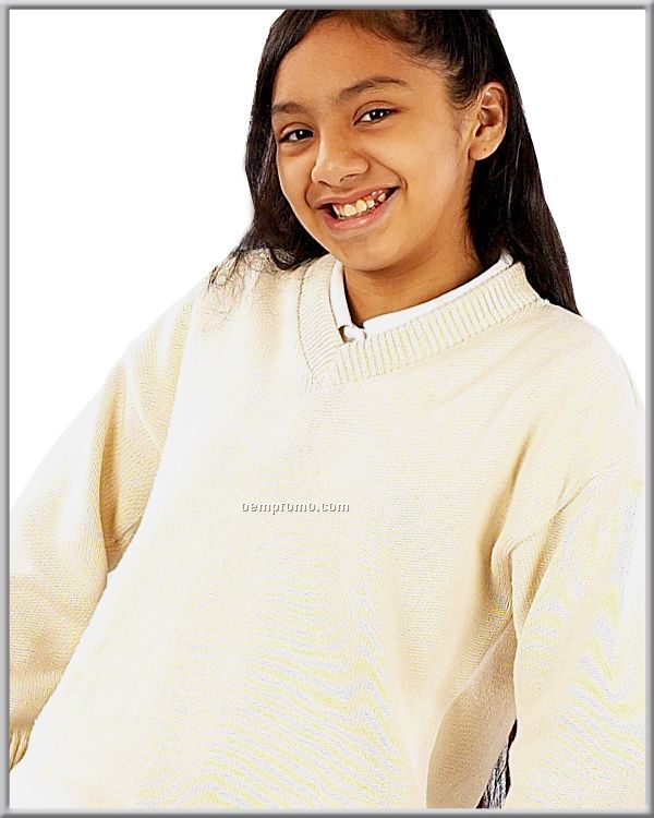 V-neck Pullover For Youth: Xs-xl, 100% Cotton, Jersey Knit