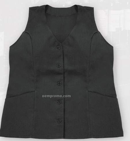 Female Fitted Twill Tunic Vest W/ 2 Pockets & 5 Buttons