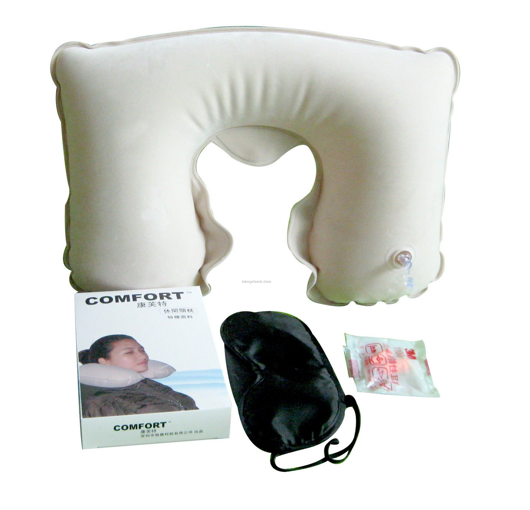 Travel Set W/Inflatable Neck Pillow, Eye Mask & Earplugs