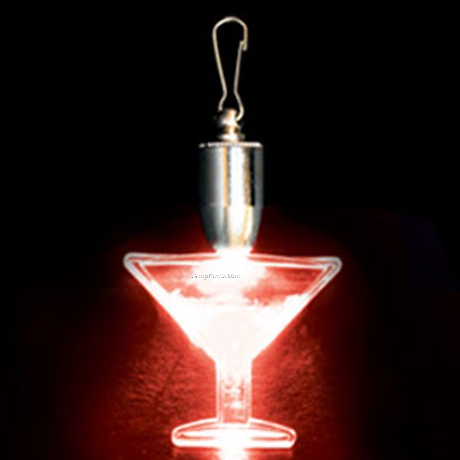 Light Up Pendant With Clip - Martini Glass - Red LED
