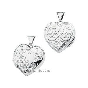17-1/4x18 "I Love You" Ladies' Sterling Silver Heart Locket Pendant