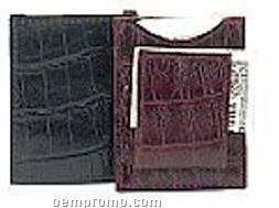 Italian Leather Crocodile Print Magnet Money Clip With Card Case