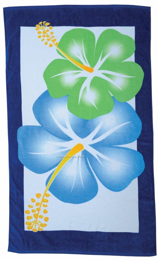 Large Hibiscus Stock Design Beach Towel - Printed