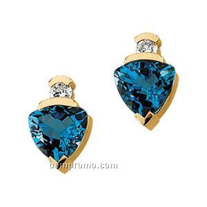 14ky Genuine Swiss Blue Topaz And 1/5 Ct Tw Diamond Earrings
