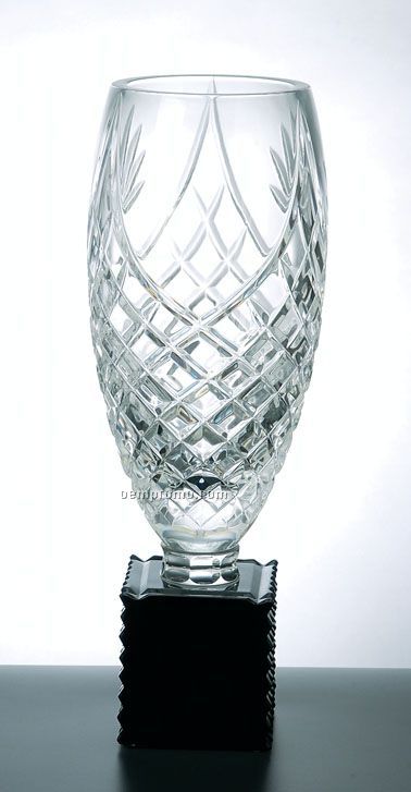 Diamond Dodis Crystal Vase W/ Black Base Attached (4-1/2"X14-3/4")