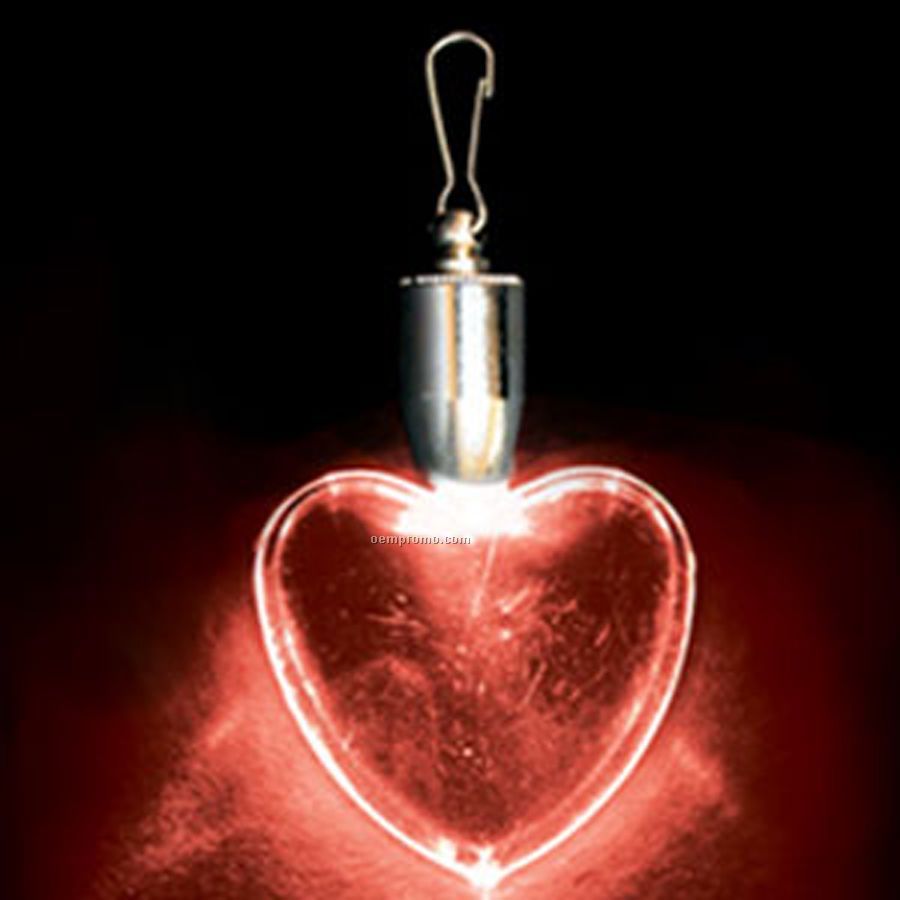 Light Up Pendant With Clip - Heart - Red LED