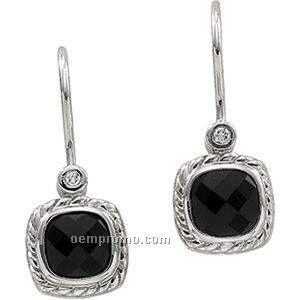 14kw Genuine Onyx And Diamond Earrings