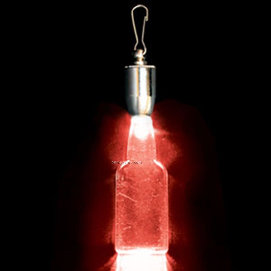 Light Up Pendant With Clip - Flat-faced Bottle - Red LED