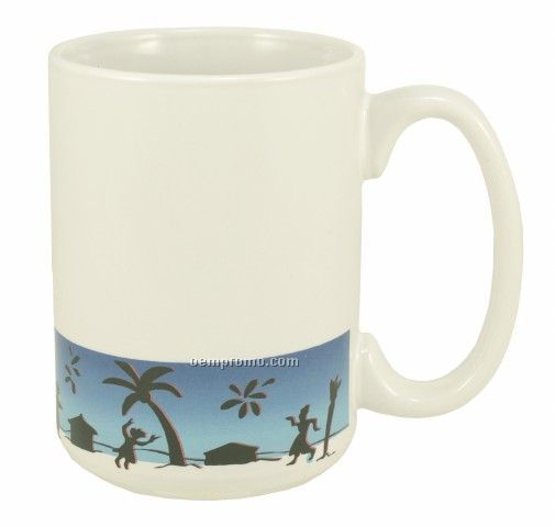 15 Oz. White Jamaica El Grande Ceramic Mug With Dancing Palm Trim