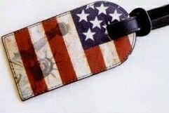 Stars & Stripes Leather Luggage Tag With Concealed Id Window