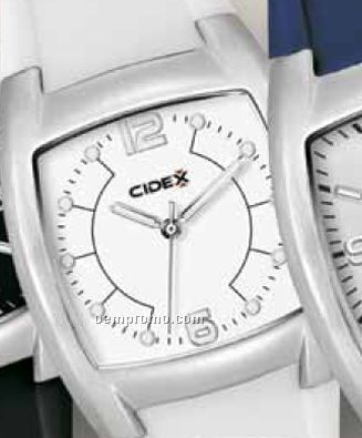 Unisex 38 Mm Metal Case Watch W/ White Rubber Strap