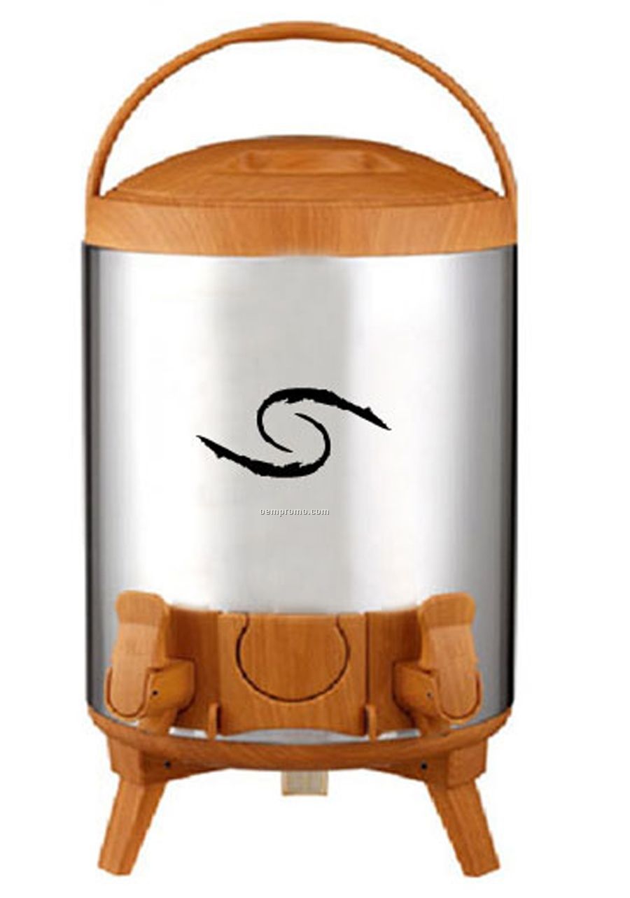 9.5 L. Imitation Wood And Stainless Beverage Cooler And Dispenser