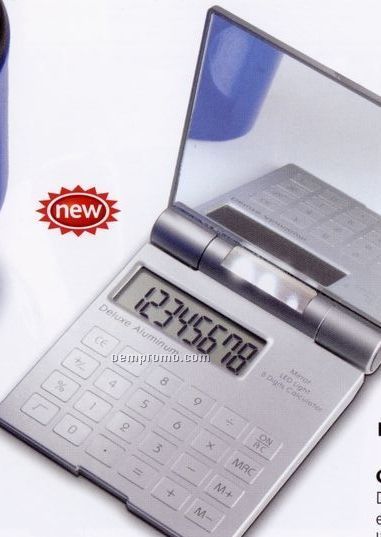 Deluxe Aluminum Thin Flip-top Calculator W/ Mirror & LED Light