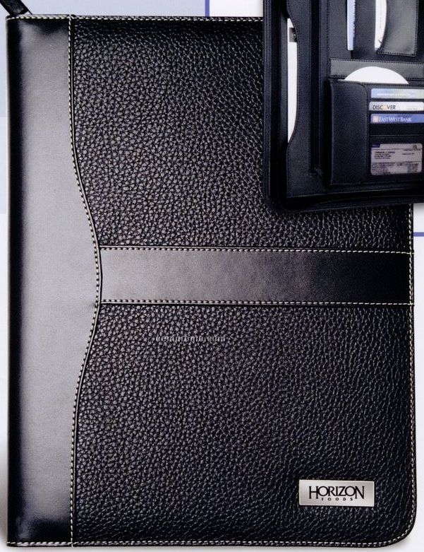 Leatherette Zipper Portfolio With Calculator & Pockets