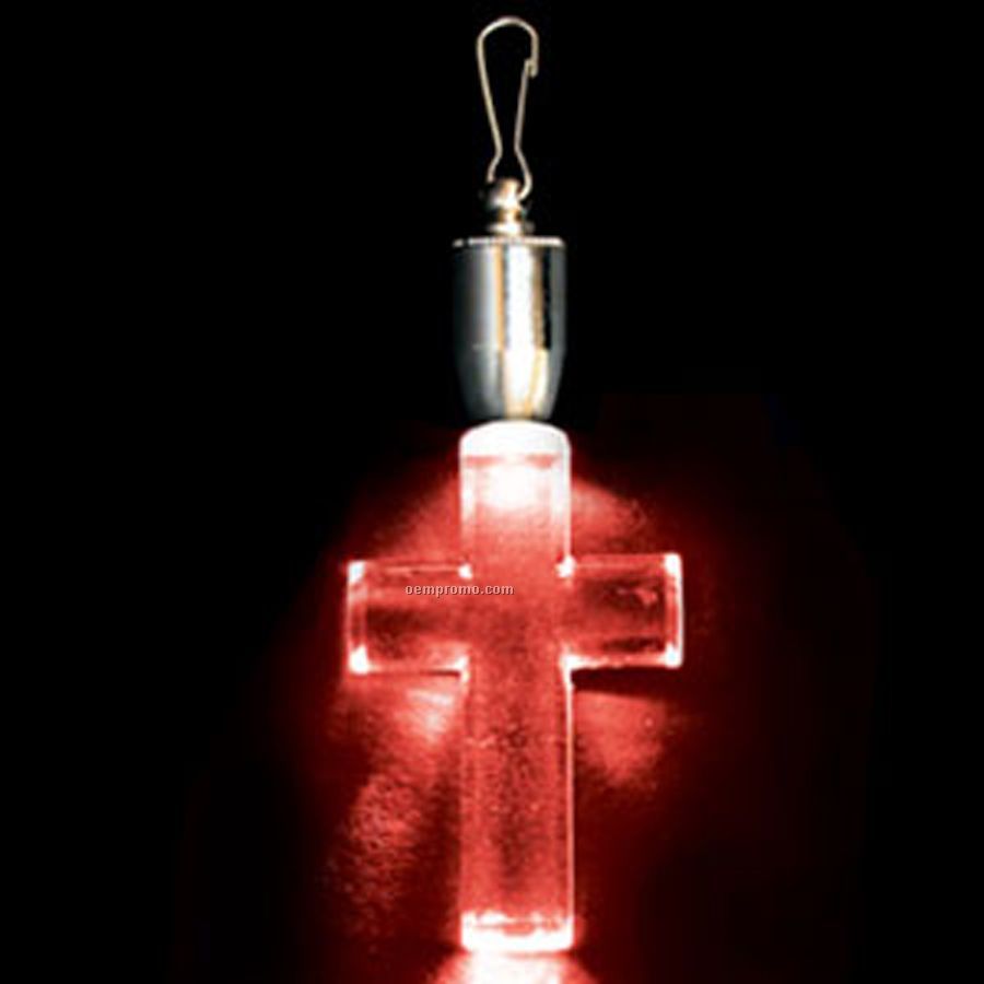 Light Up Pendant With Clip - Cross - Red LED