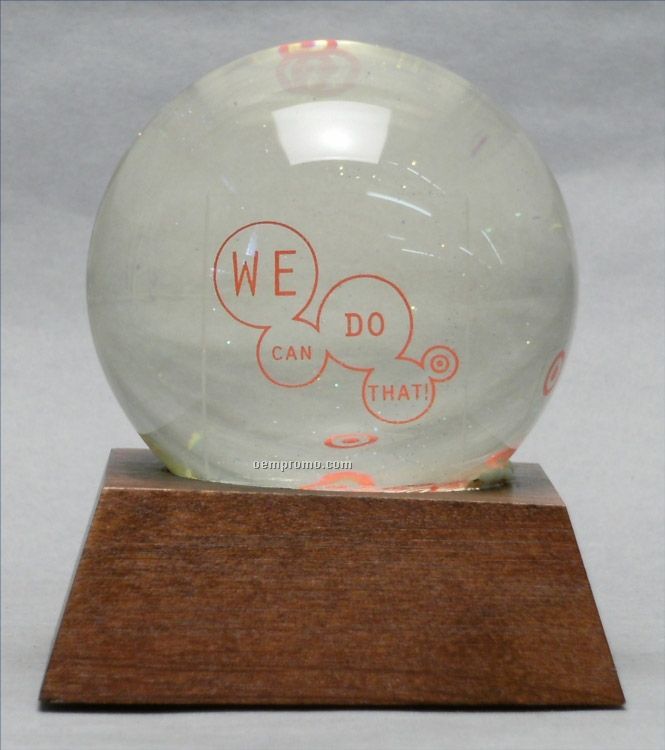 Liquid Filled Glass Globe On Wood Base / 2 1/2"