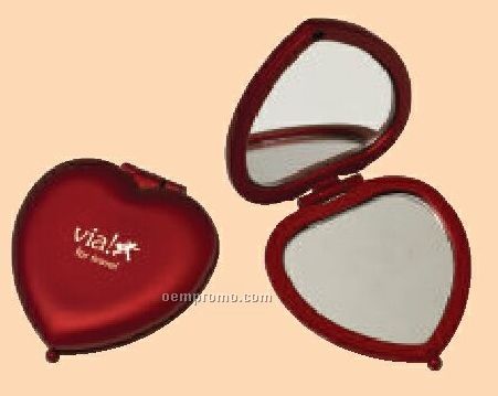 Red Heart Metal Compact Mirror