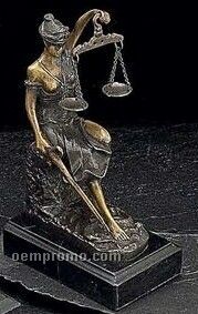 Seated Lady Justice Sculpture On Marble Base