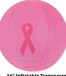 16" Inflatable Transparent Beach Ball W/ Pink Ribbon Imprint