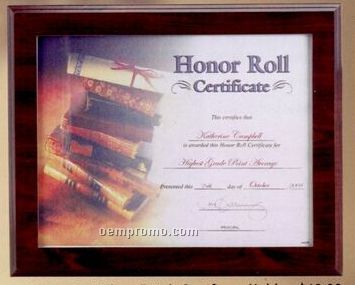 Walnut Finish Certificate Holder Plaque W/ Certificate Side Entry Slot