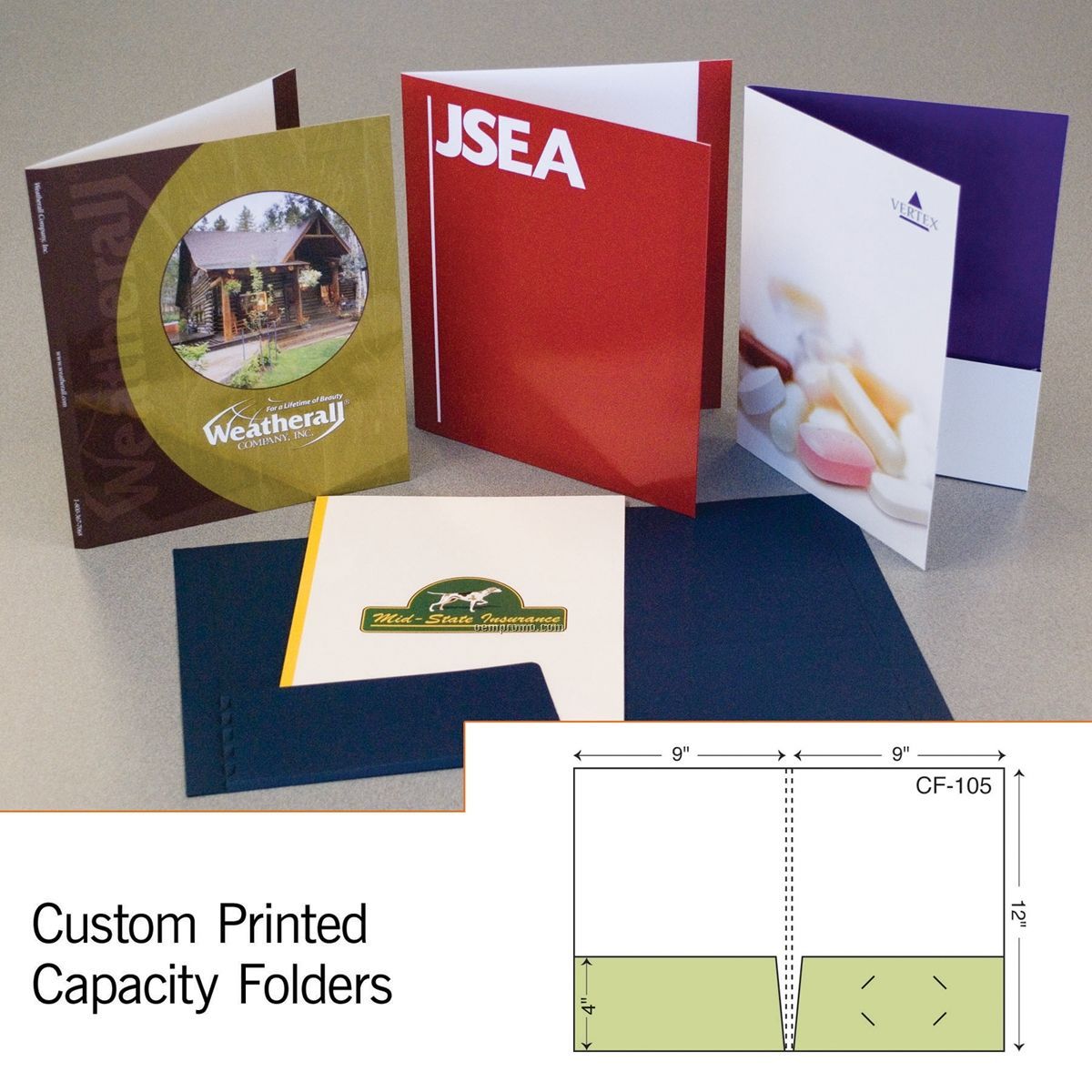Capacity Folder W/ 2 Pockets & 1/4" Spine (1 Color/1 Side)