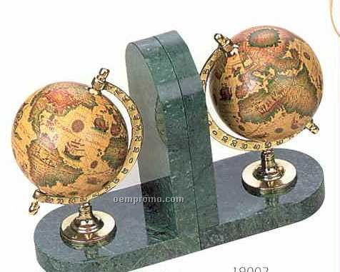 Green Marble Bookends-(Globes)