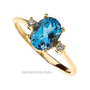 Ladies' 14ky 8x6 Genuine Swiss Blue Topaz & .04 Ct Tw Diamond Round Ring