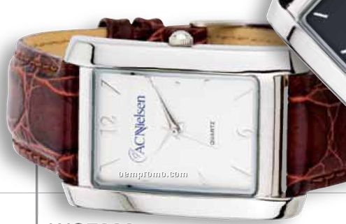 Watch Creations Men's Watch W/ Rectangle Face & Brown Leather Strap