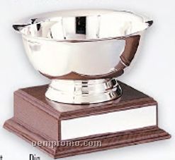 Stainless Steel Revere Bowl Trophy W/ Walnut Finish Base (6"X5 3/8")