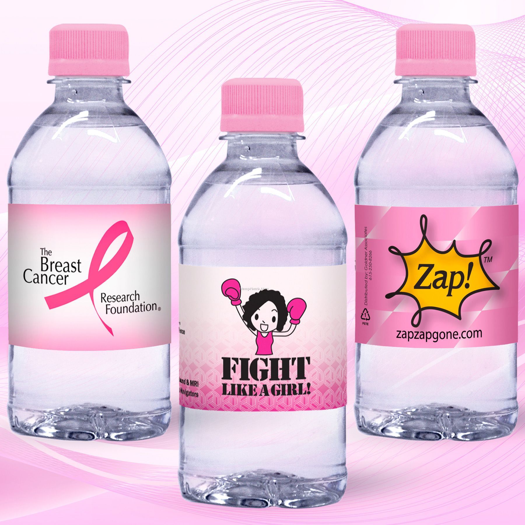 12 Oz. Custom Label Spring Water W/Pink Flat Cap - Clear Bottle